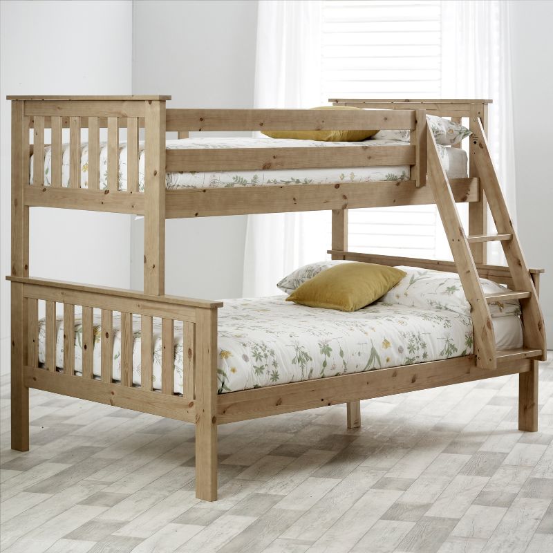 Bedmaster Carra Pine Wooden Triple Sleeper Bunk Bed - 3ft Single & 4ft Small Double