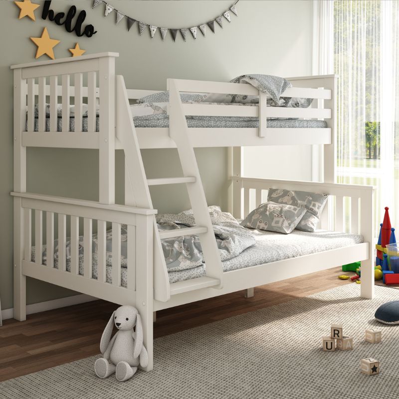 Bedmaster Carra White Wooden Triple Sleeper Bunk Bed - 3ft Single & 4ft Small Double