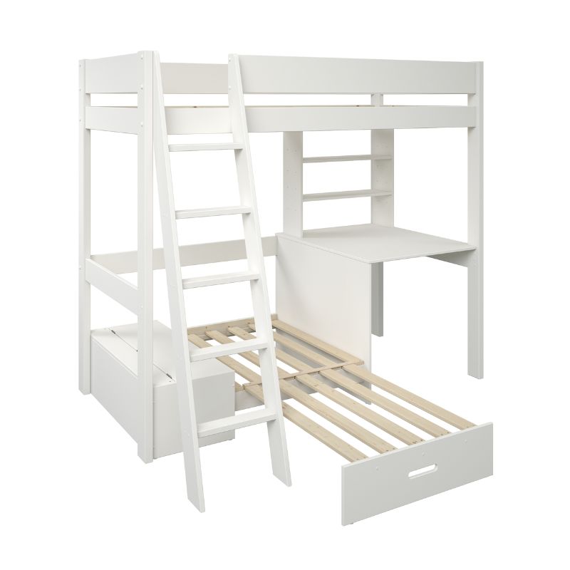 Kids Avenue Estella White High Sleeper with Desk & Black Futon