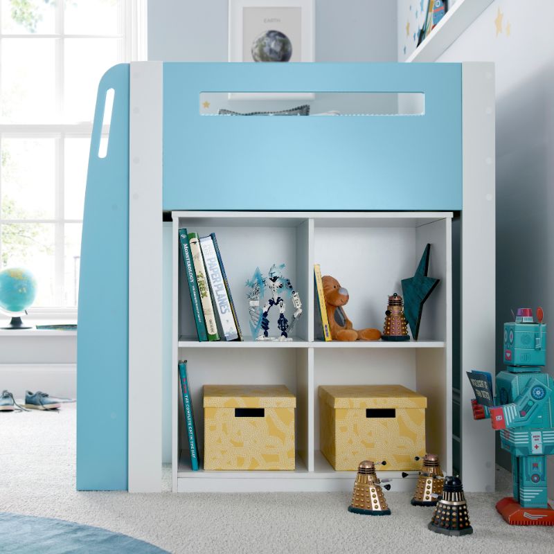 Bedmaster Lacy Blue Storage Mid Sleeper Bed with Drawers and Shelves – 3ft Single