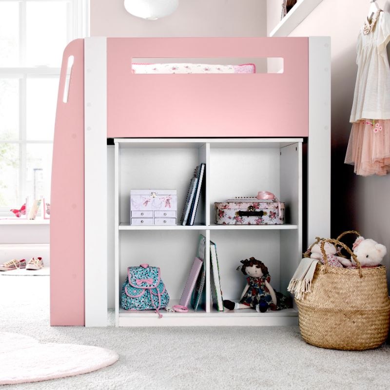 Bedmaster Lacy Pink Storage Mid Sleeper Bed with Drawers and Shelves – 3ft Single