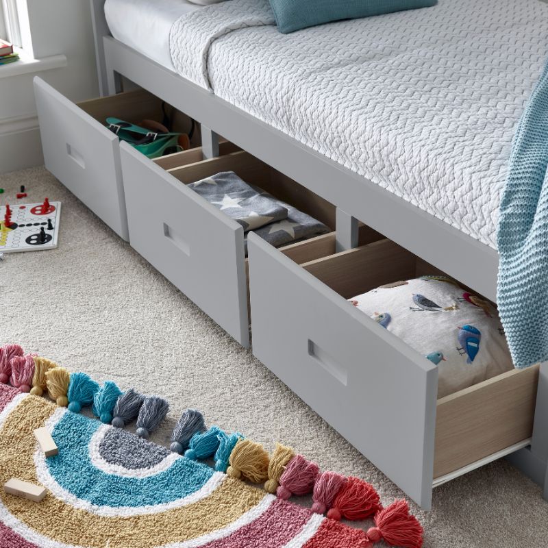 Bedmaster Quest Grey Wooden Bed with 3 Storage Drawers – 3ft Single