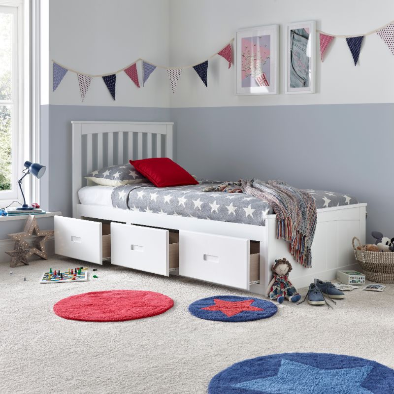 Bedmaster Quest White Wooden Bed with 3 Storage Drawers – 3ft Single