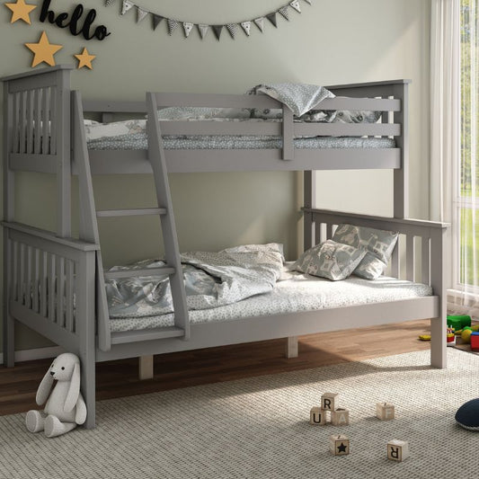 Bedmaster Carra Grey Wooden Triple Sleeper Bunk Bed - 3ft Single & 4ft Small Double