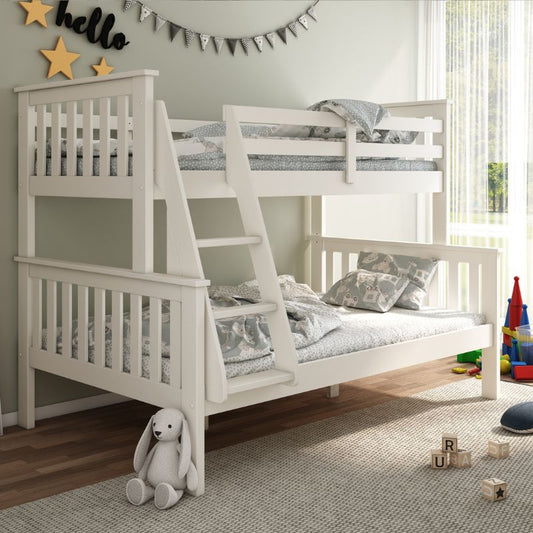 Bedmaster Carra White Wooden Triple Sleeper Bunk Bed - 3ft Single & 4ft Small Double