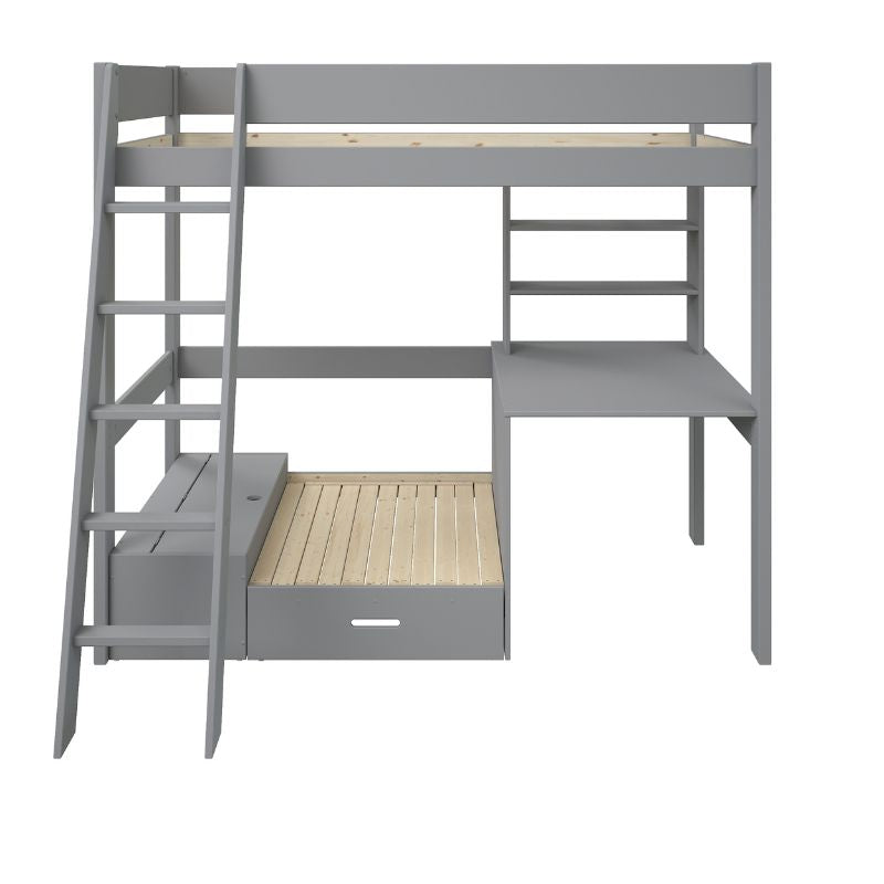Kids Avenue Estella Grey High Sleeper with Desk & Silver Futon