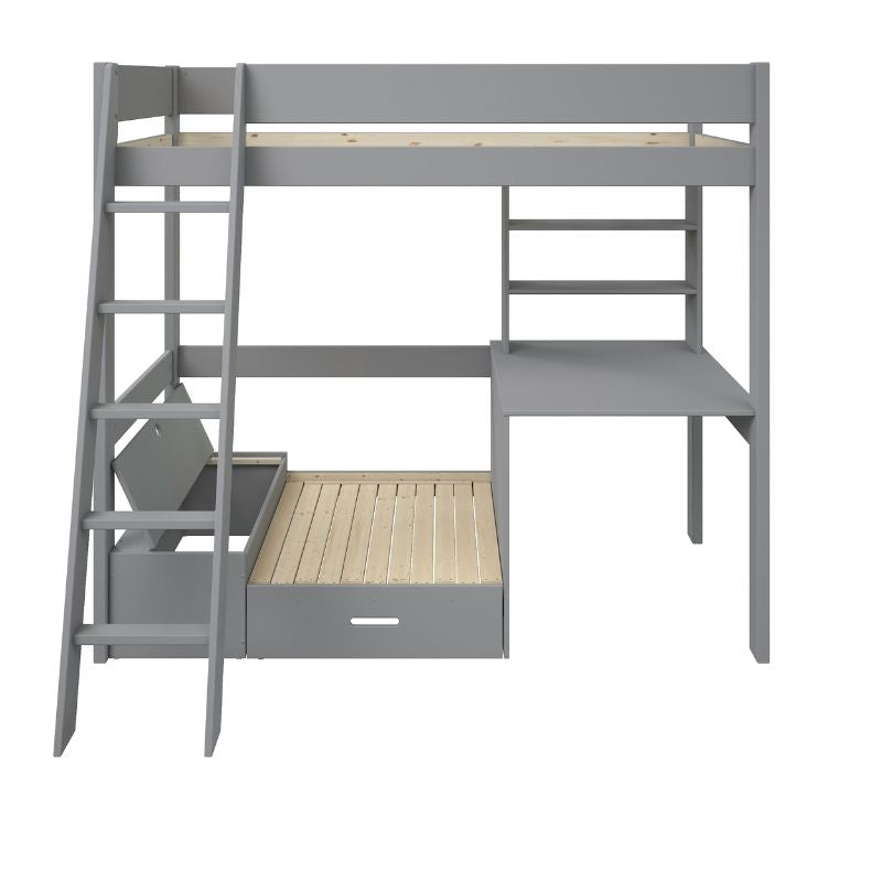 Kids Avenue Estella Grey High Sleeper with Desk & Silver Futon