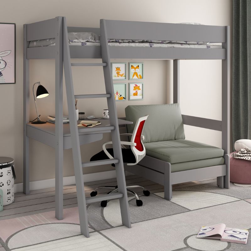 Kids Avenue Estella Grey High Sleeper with Pull-Out Sofa Bed