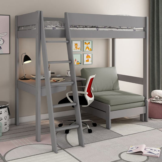 Kids Avenue Estella Grey High Sleeper with Pull-Out Sofa Bed