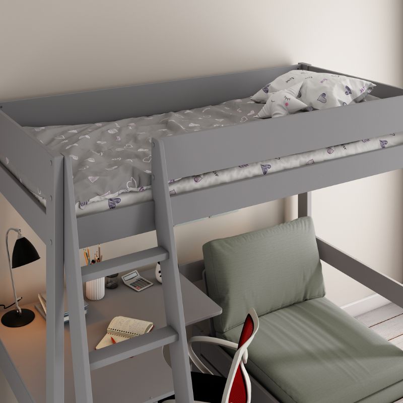 Kids Avenue Estella Grey High Sleeper with Pull-Out Sofa Bed