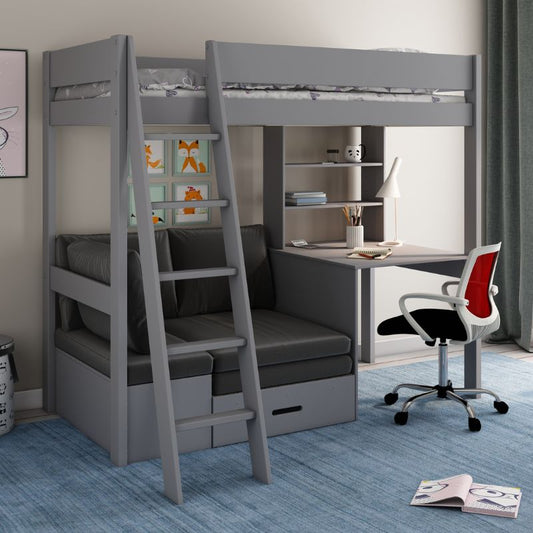 Kids Avenue Estella Grey High Sleeper with Desk & Black Futon