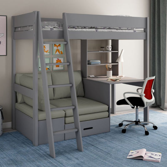 Kids Avenue Estella Grey High Sleeper with Desk & Silver Futon
