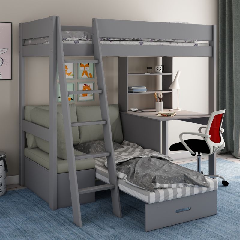 Kids Avenue Estella Grey High Sleeper with Desk & Silver Futon