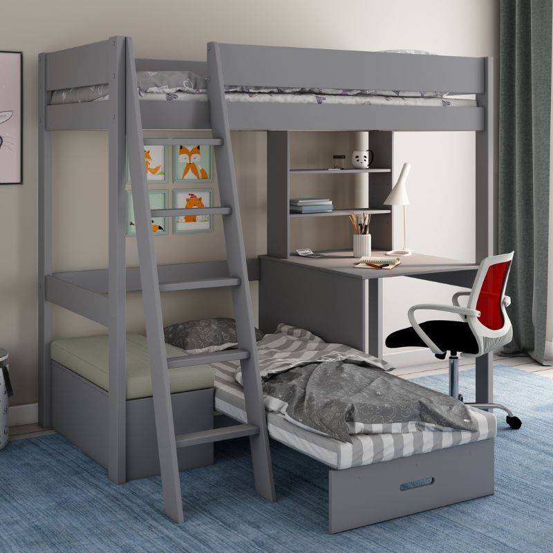 Kids Avenue Estella Grey High Sleeper with Desk & Silver Futon