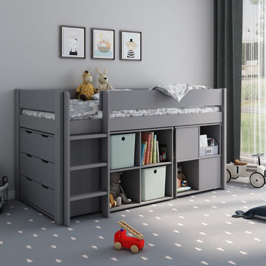 Kids Avenue Estella Grey Mid Sleeper with Cube Storage, Desk & Chest