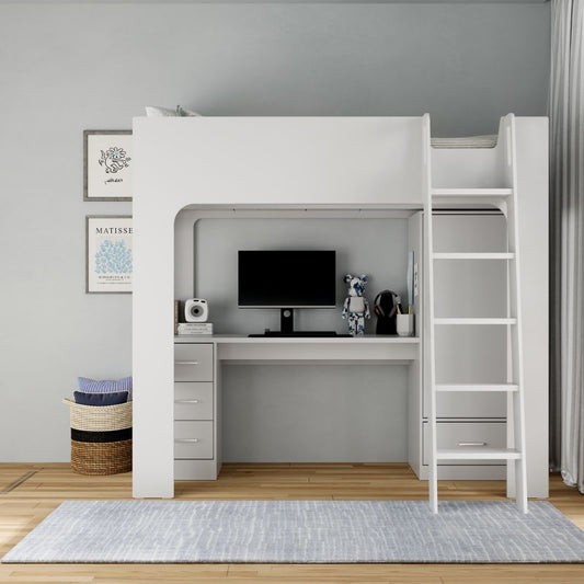 Flintshire Eden Grey Wooden High Sleeper Bed with Desk and Storage