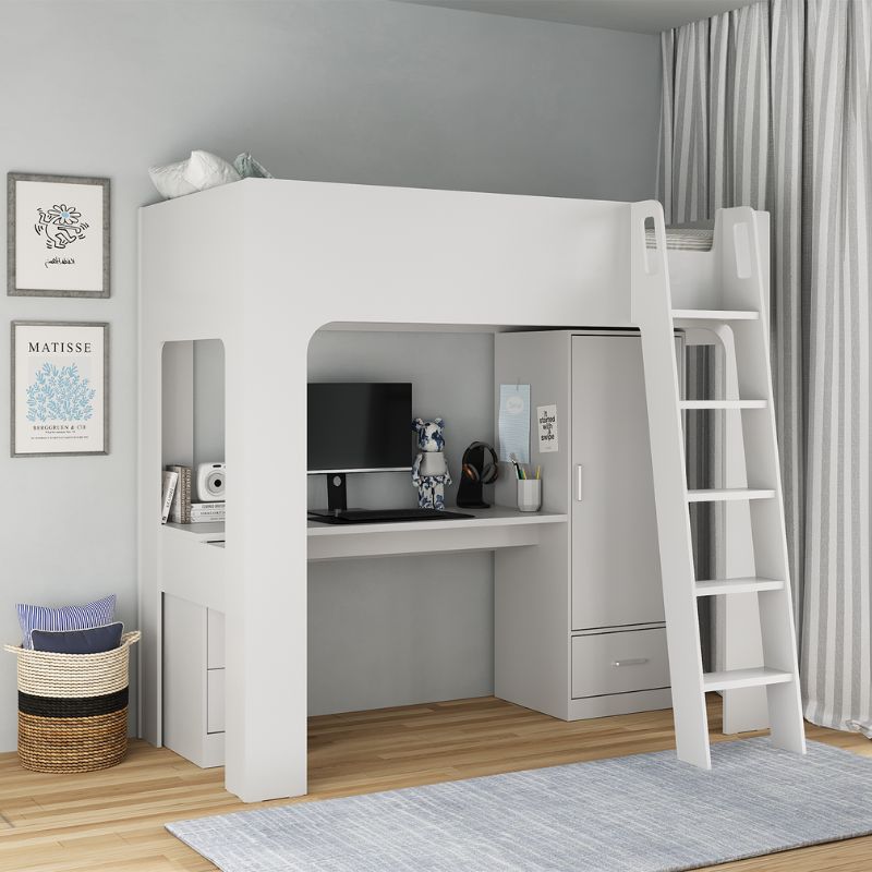 Flintshire Eden Grey Wooden High Sleeper Bed with Desk and Storage