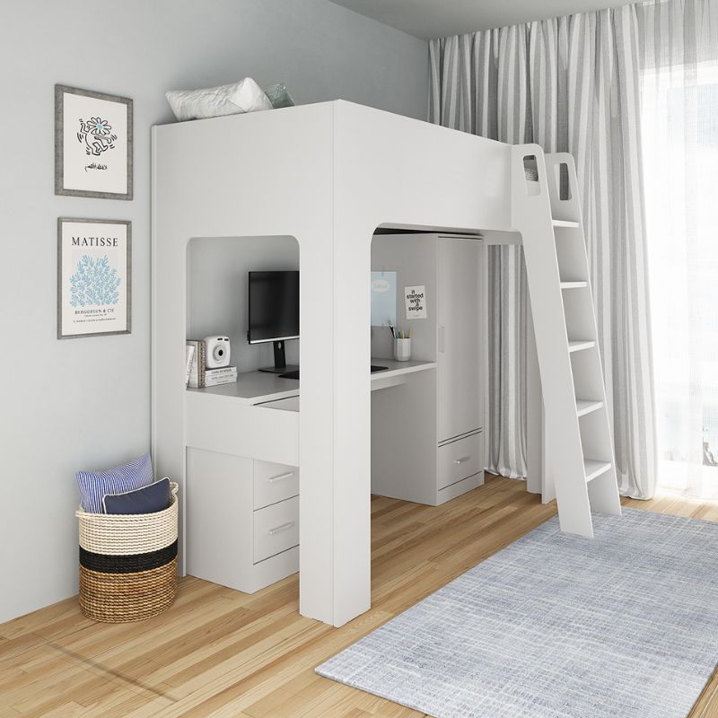 Flintshire Eden Grey Wooden High Sleeper Bed with Desk and Storage