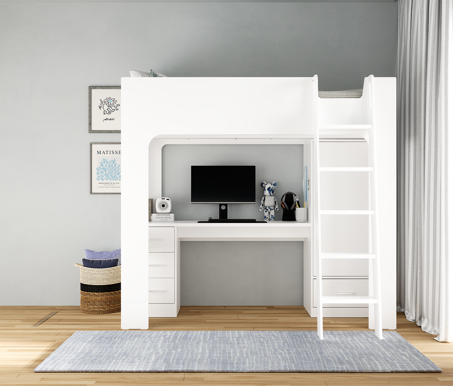 Flintshire Eden White Wooden High Sleeper Bed with Desk and Storage