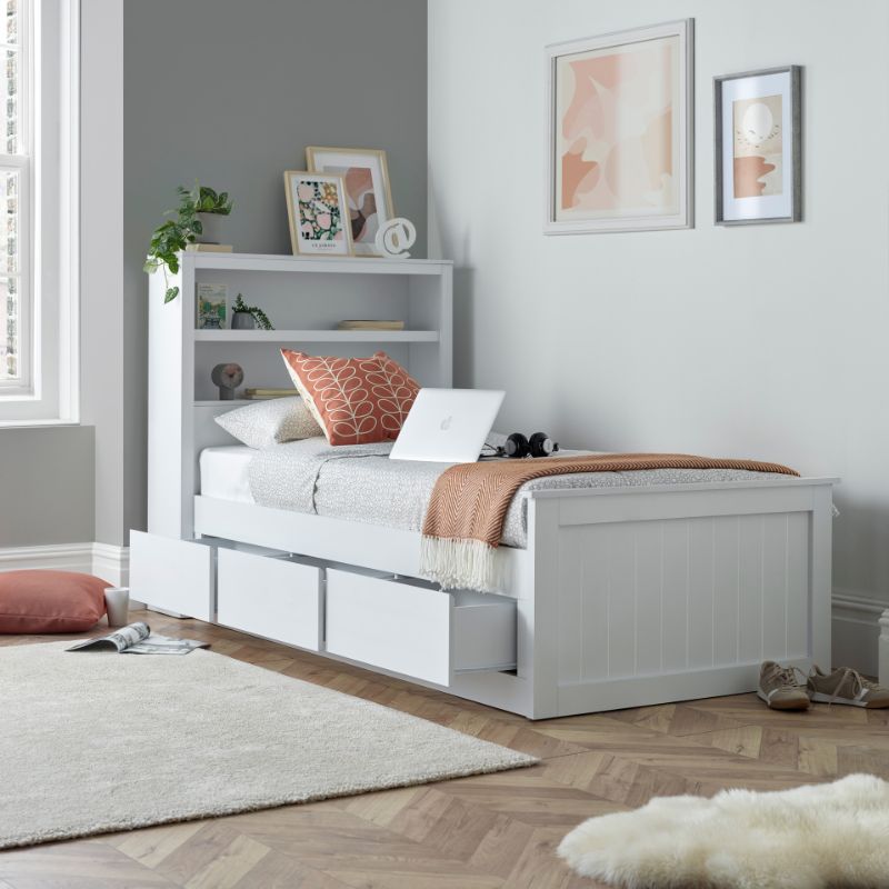 Bedmaster Enzo White Wooden 3 Drawer Storage Bed – Stylish & Space-Saving Single Bed