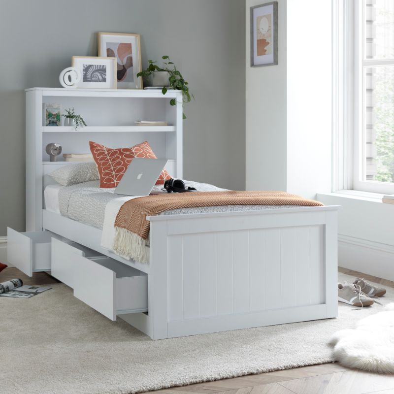 Bedmaster Enzo White Wooden 3 Drawer Storage Bed – Stylish & Space-Saving Single Bed