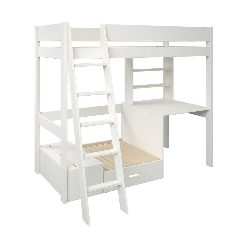 Kids Avenue Estella White High Sleeper with Desk & Black Futon