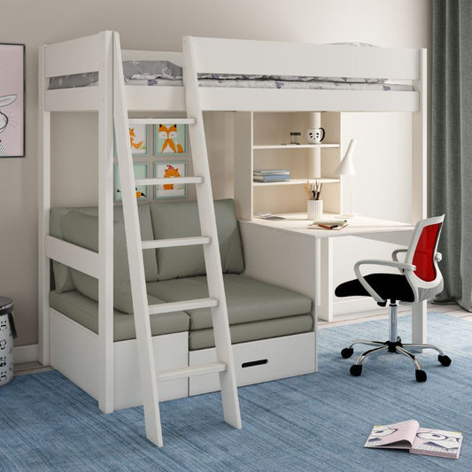 Kids Avenue Estella White High Sleeper with Desk & Silver Futon