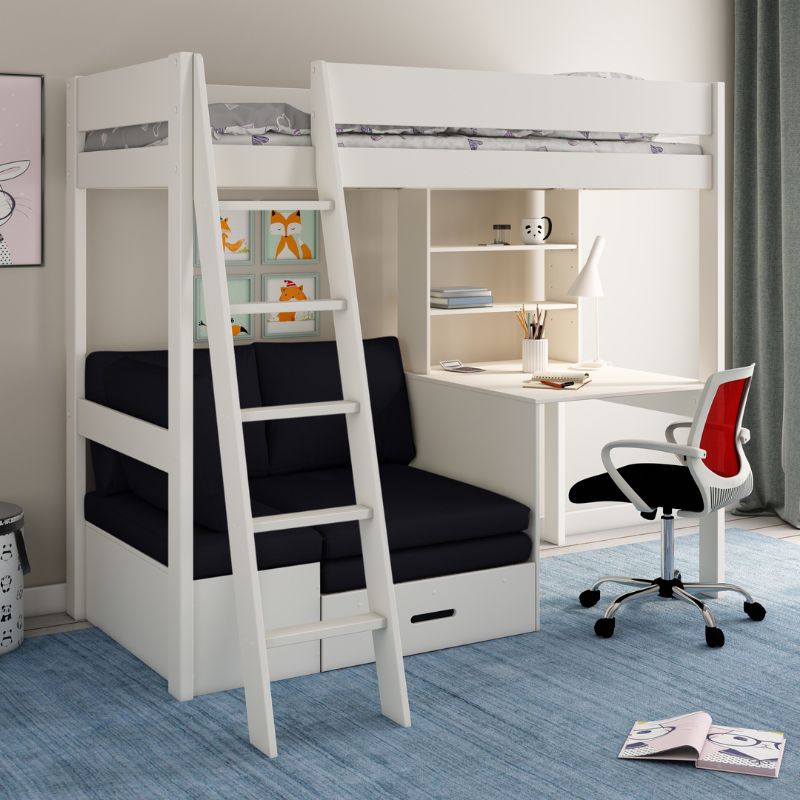 Kids Avenue Estella White High Sleeper with Desk & Black Futon