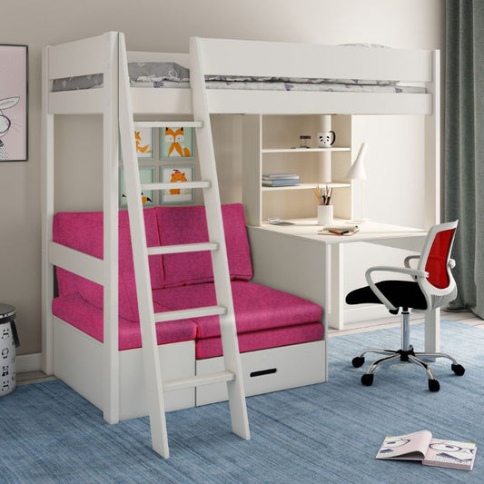 Kids Avenue Estella White High Sleeper with Desk & Pink Futon
