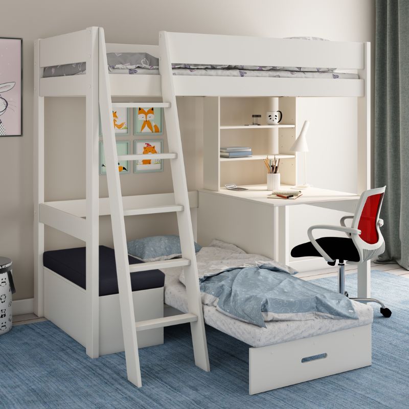 Kids Avenue Estella White High Sleeper with Desk & Black Futon
