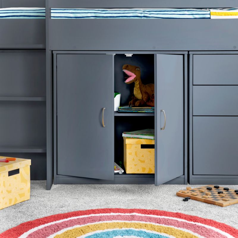 Bedmaster Lacy Grey Storage Mid Sleeper Bed with Drawers and Shelves – 3ft Single