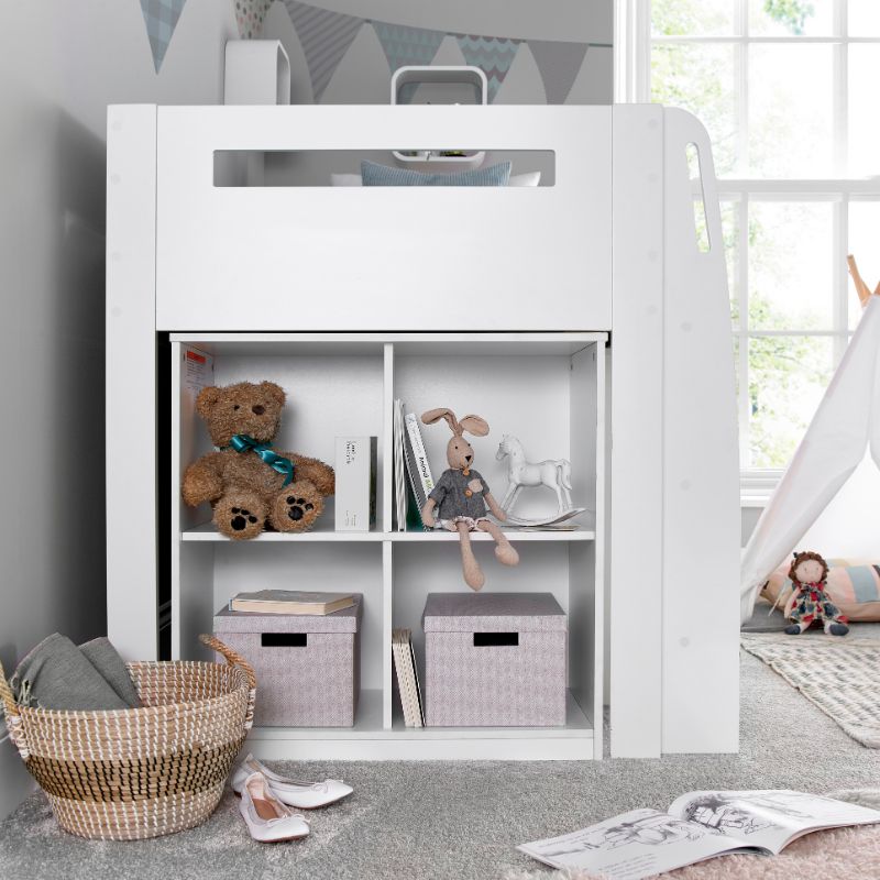 Bedmaster Lacy White Storage Mid Sleeper Bed with Drawers and Shelves – 3ft Single