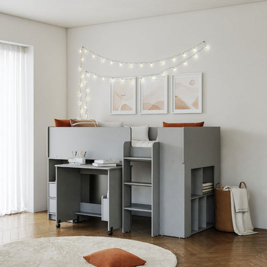 Flintshire Marley Grey Wooden Mid Sleeper Bed – Compact and Practical Kids Bed Frame