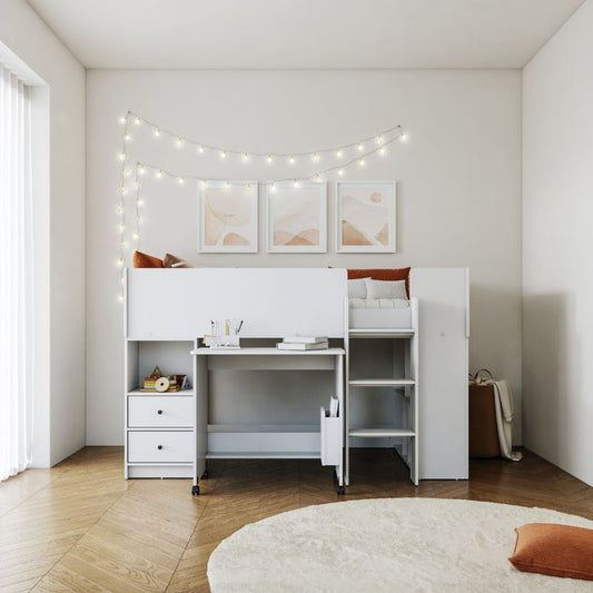 Flintshire Marley White Wooden Mid Sleeper Bed – Compact and Practical Kids Bed Frame