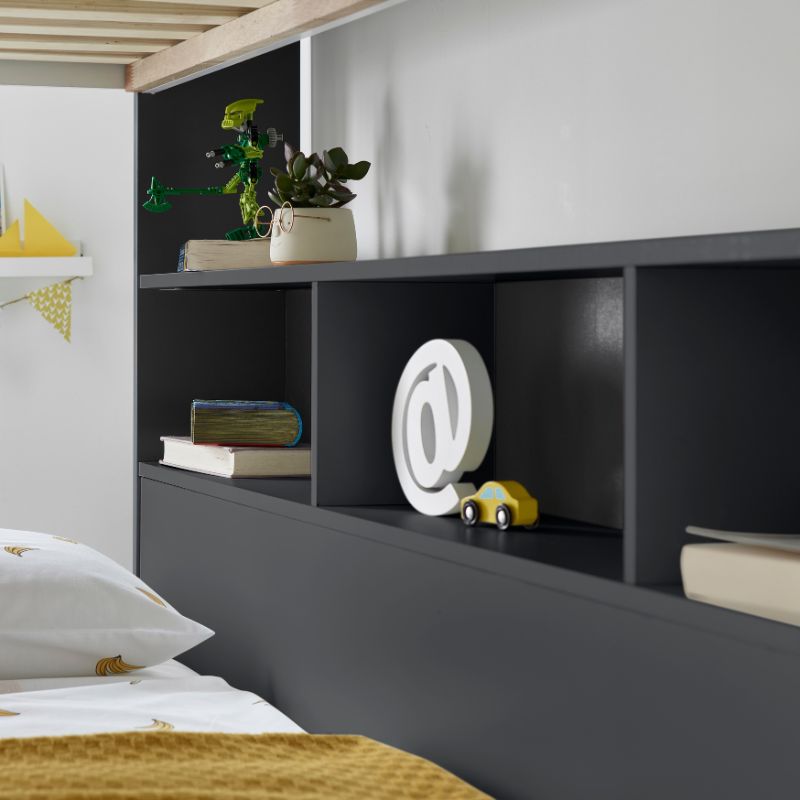 Bedmaster Oliver Grey Bunk Bed with Additional Drawer – Space-Saving Kids Bed with Pull-Out Storage