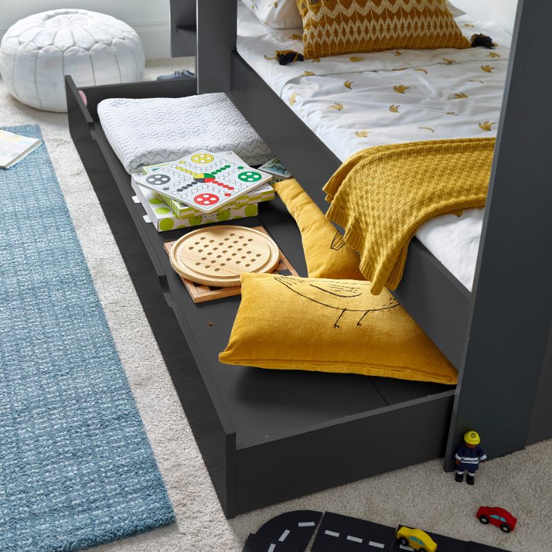 Bedmaster Oliver Grey Bunk Bed with Additional Drawer – Space-Saving Kids Bed with Pull-Out Storage
