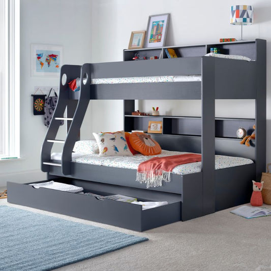 Bedmaster Oliver Grey Triple Sleeper Bunk Bed with Storage Drawer