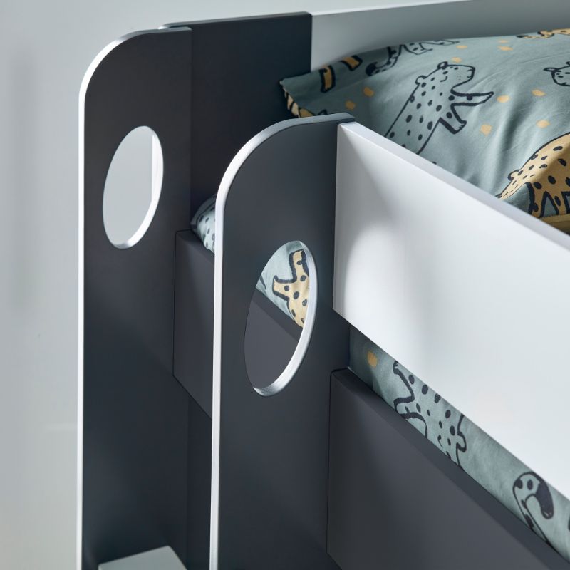Bedmaster Oliver Grey and White Bunk Bed with Additional Drawer – Space-Saving Kids Bed with Pull-Out Storage