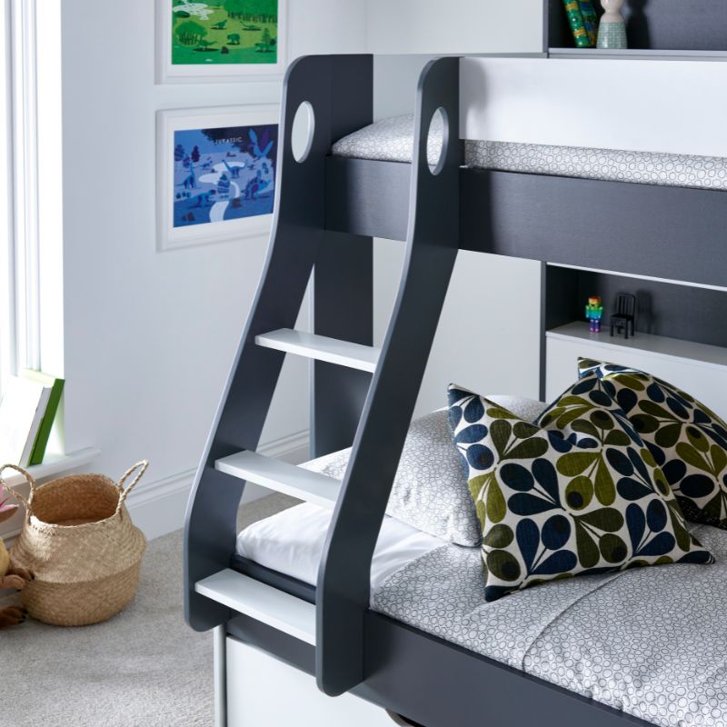 Bedmaster Oliver Grey and White Triple Sleeper Bunk Bed with Storage Drawer