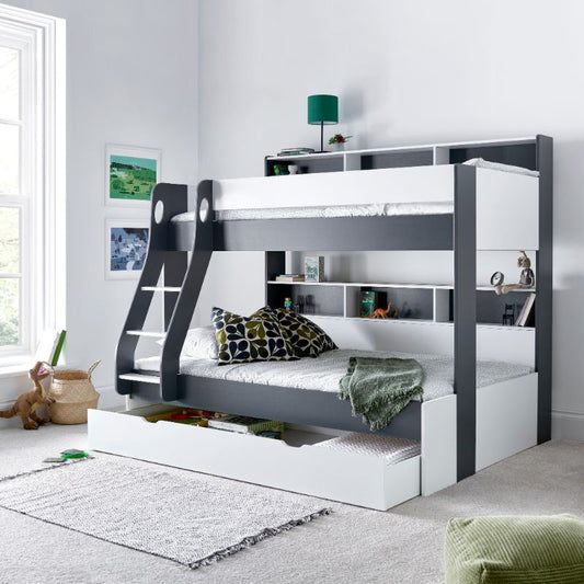 Bedmaster Oliver Grey and White Triple Sleeper Bunk Bed with Storage Drawer