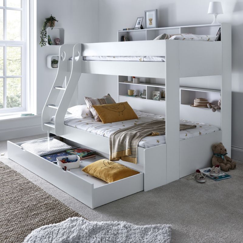 Bedmaster Oliver White Triple Sleeper Bunk Bed with Storage Drawer