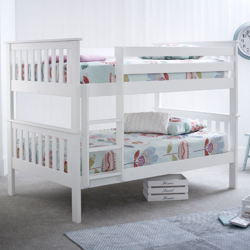 Bedmaster Oslo White Wooden Quadruple Bunk Bed – 4 Sleeper Space-Saving Bed Frame