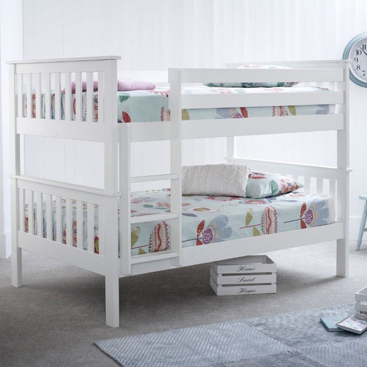 Bedmaster Oslo White Wooden Quadruple Bunk Bed – 4 Sleeper Space-Saving Bed Frame
