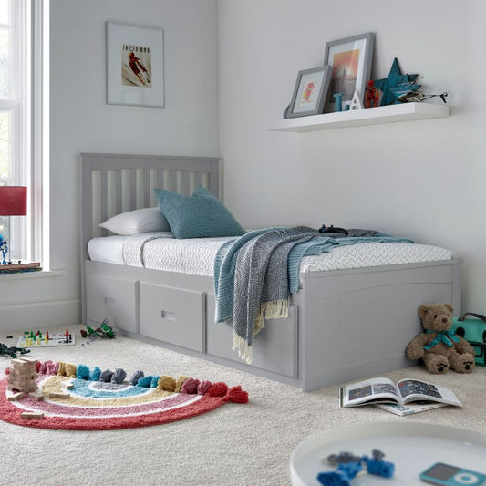 Bedmaster Quest Grey Wooden Bed with 3 Storage Drawers – 3ft Single