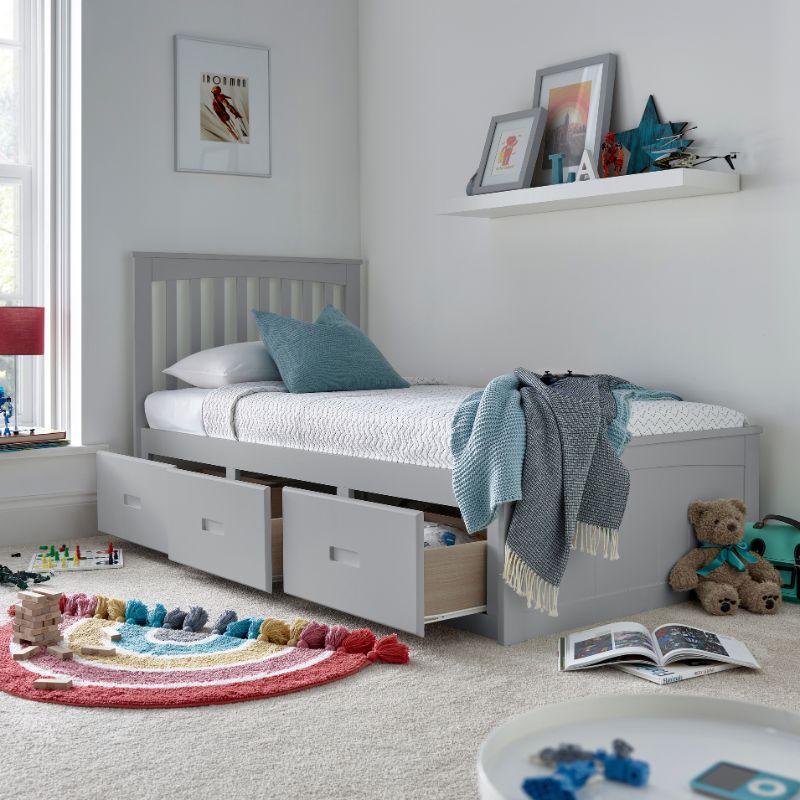 Bedmaster Quest Grey Wooden Bed with 3 Storage Drawers – 3ft Single