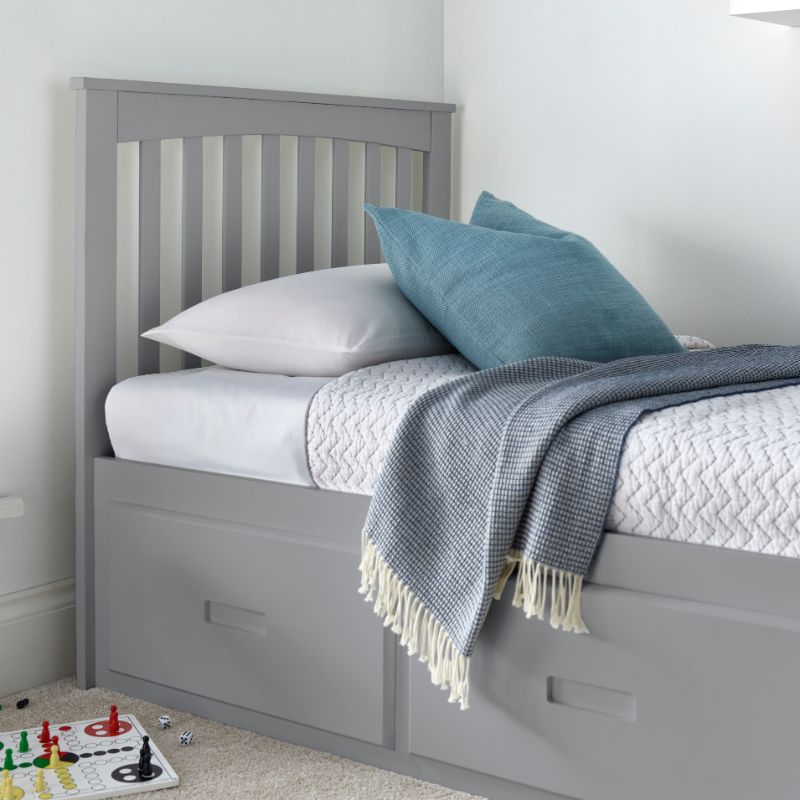 Bedmaster Quest Grey Wooden Bed with 3 Storage Drawers – 3ft Single