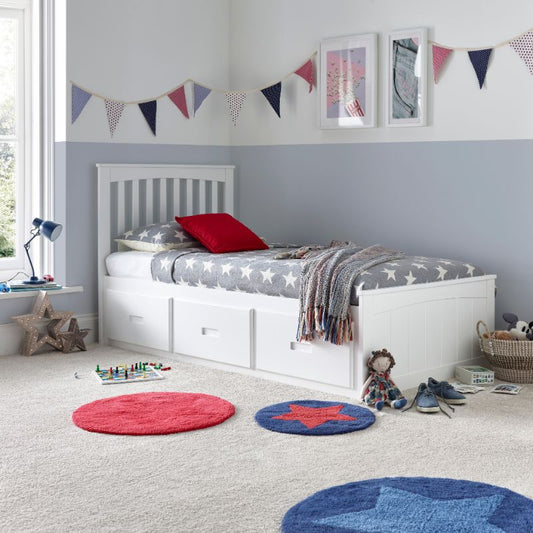 Bedmaster Quest White Wooden Bed with 3 Storage Drawers – 3ft Single