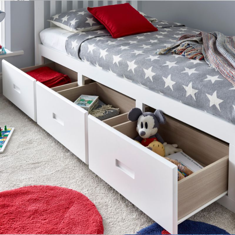 Bedmaster Quest White Wooden Bed with 3 Storage Drawers – 3ft Single