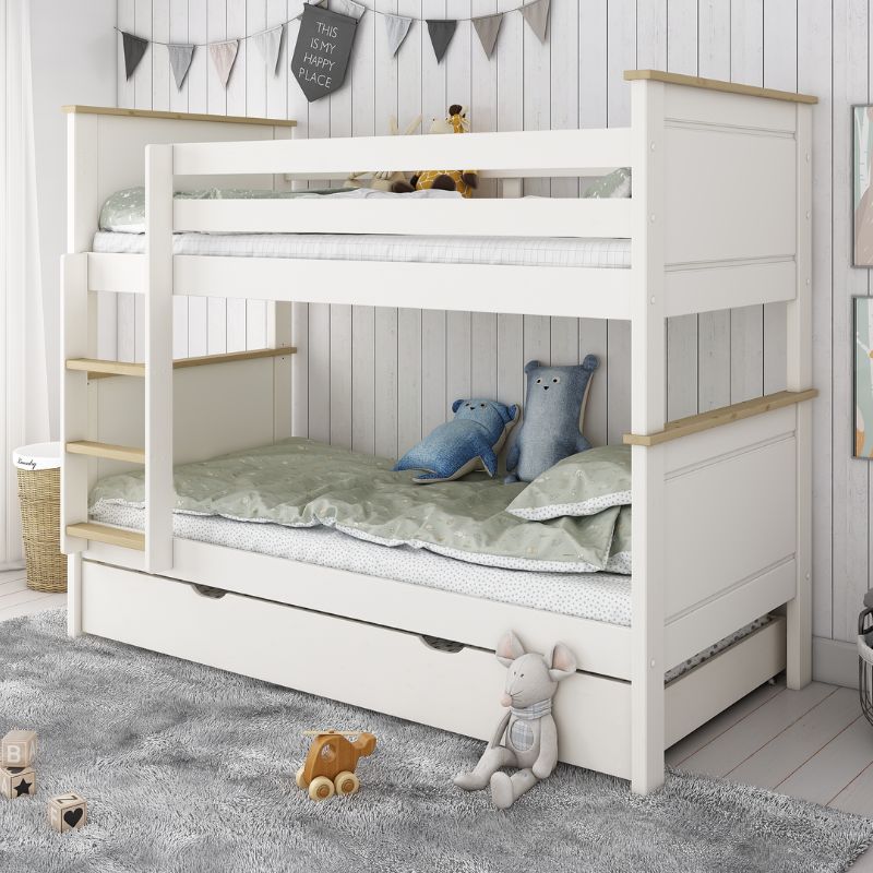 Kids Avenue Heritage Bunkbed - White & Oak Finish with Trundle